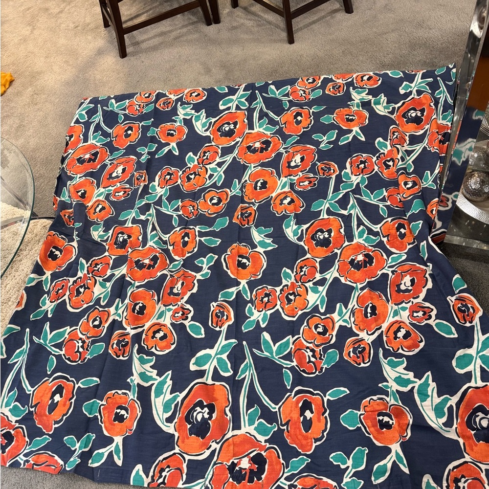 Navy Floral Poplin Skirt with Orange Poppies Shower Curtain
